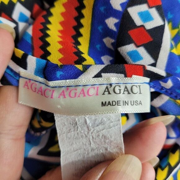 Y2K Crop Top L Blue Aztec Bandana Colorful Flowy Lightweight Sexy Festival USA - Picture 11 of 11